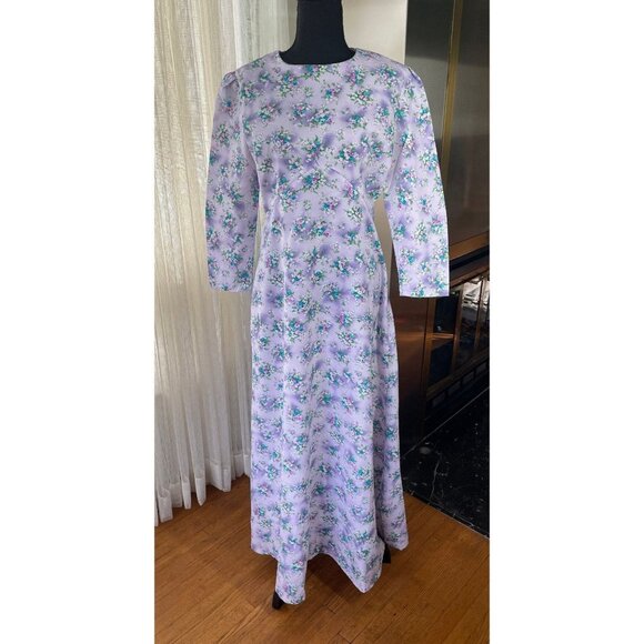 Vintage 70s prairie dress, simple gown, floral lilac/purple, long sleeves - Picture 1 of 8